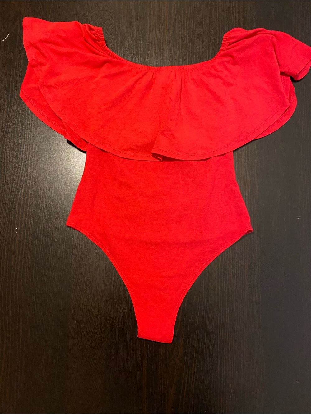 Zenana Outfitters Red Off-Shoulder Ruffle Bodysuit